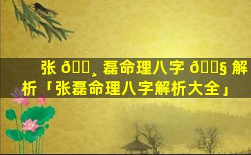 张 🌸 磊命理八字 🐧 解析「张磊命理八字解析大全」